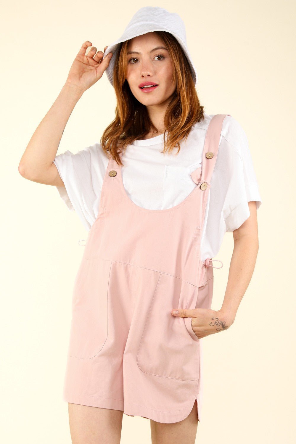 Very JAdjustable Waist Suspender Shortalls with Pockets in Pink