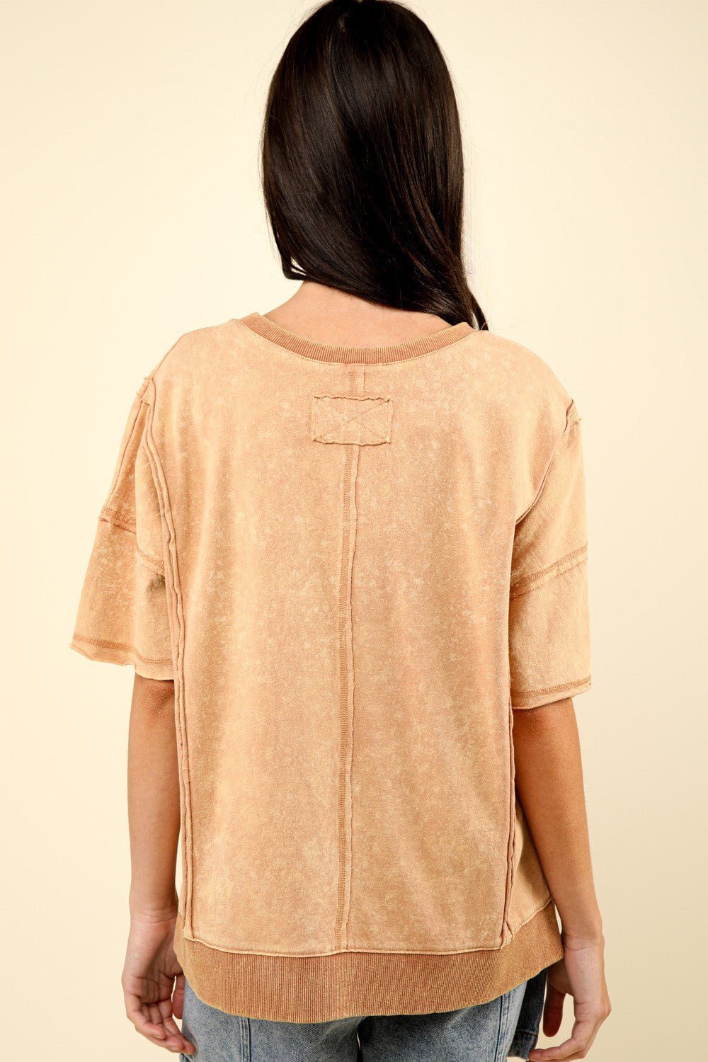 Very JCrew Neck Exposed Seam Tunic T - Shirt in Mocha