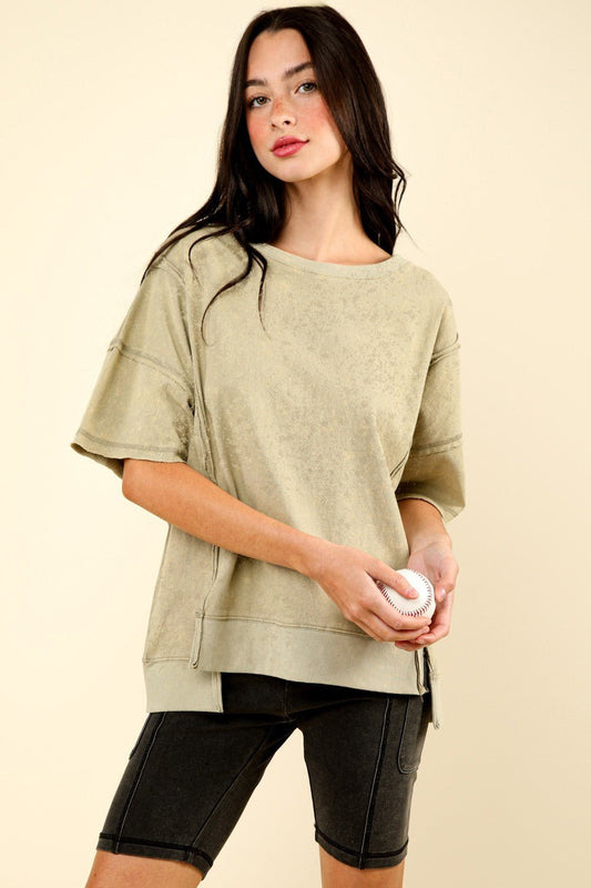 Very JCrew Neck Exposed Seam Tunic T - Shirt in Sage