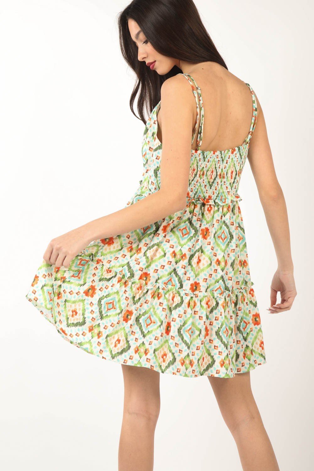 Very JFloral Print Sleeveless Ruffled Mini Dress in Green Multi