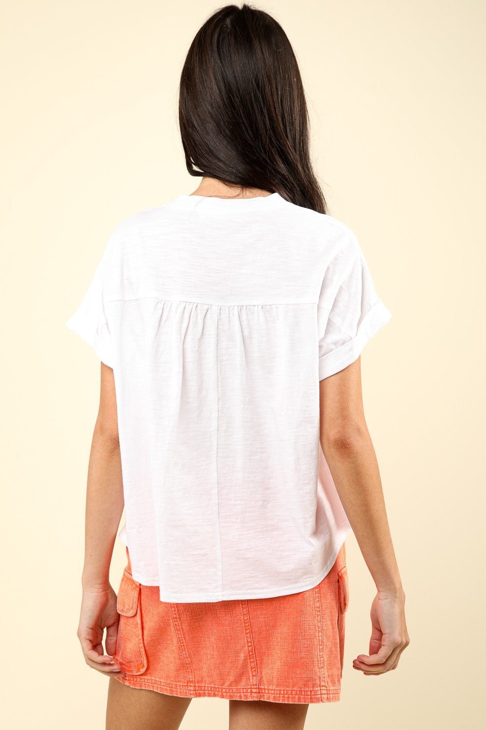 Very JNotched Neck Short Sleeve Washed T - Shirt in Ivory