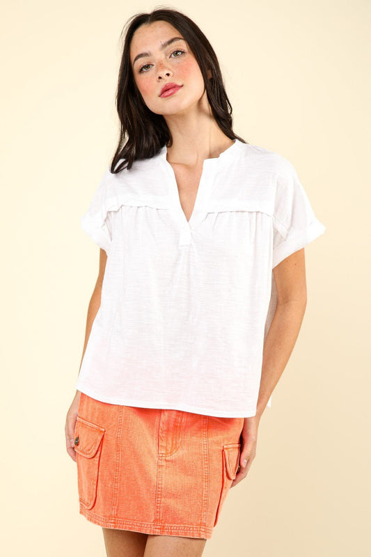 Very JNotched Neck Short Sleeve Washed T - Shirt in Ivory