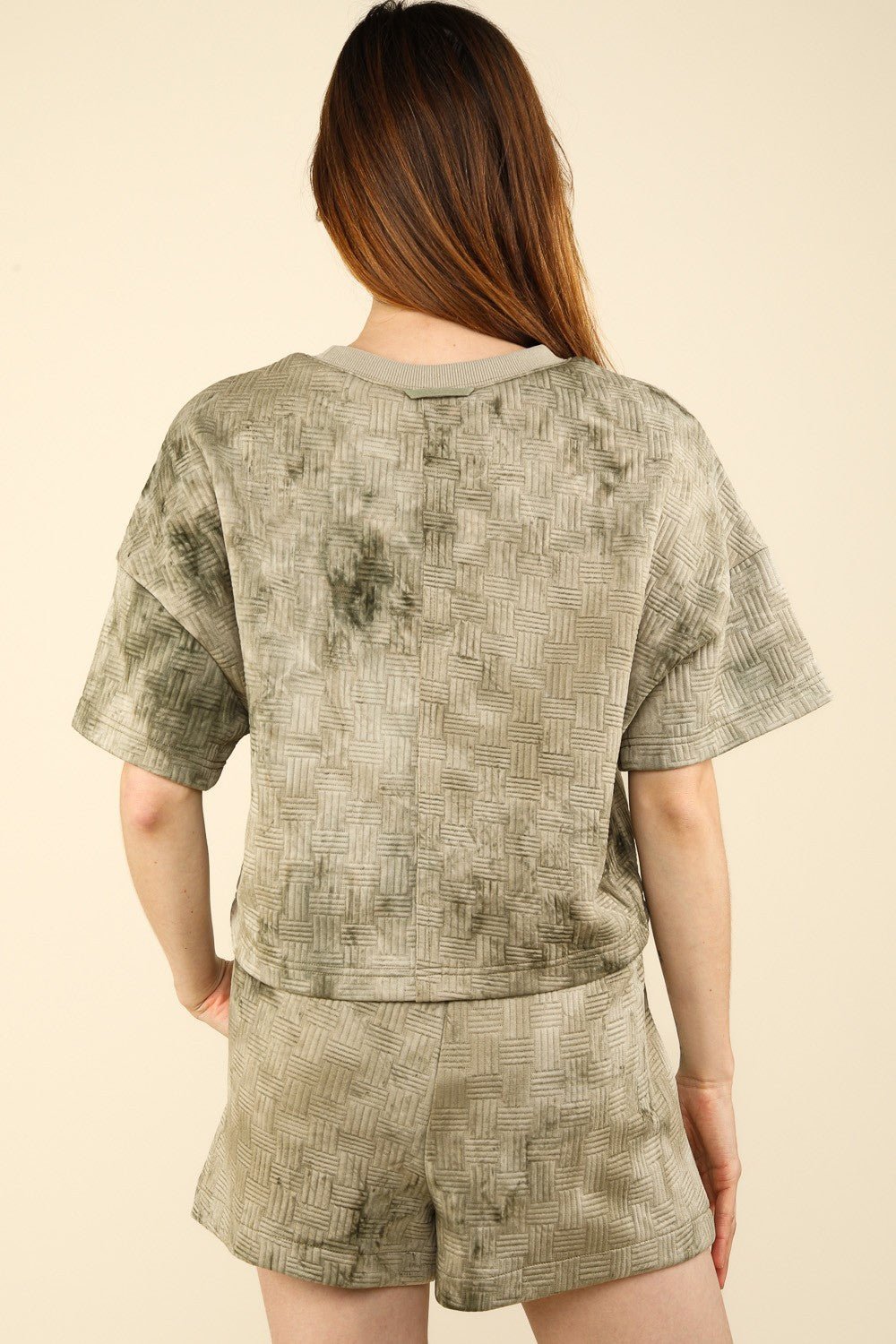 Very JQuilted Washed Crop Top and Shorts Set in Olive