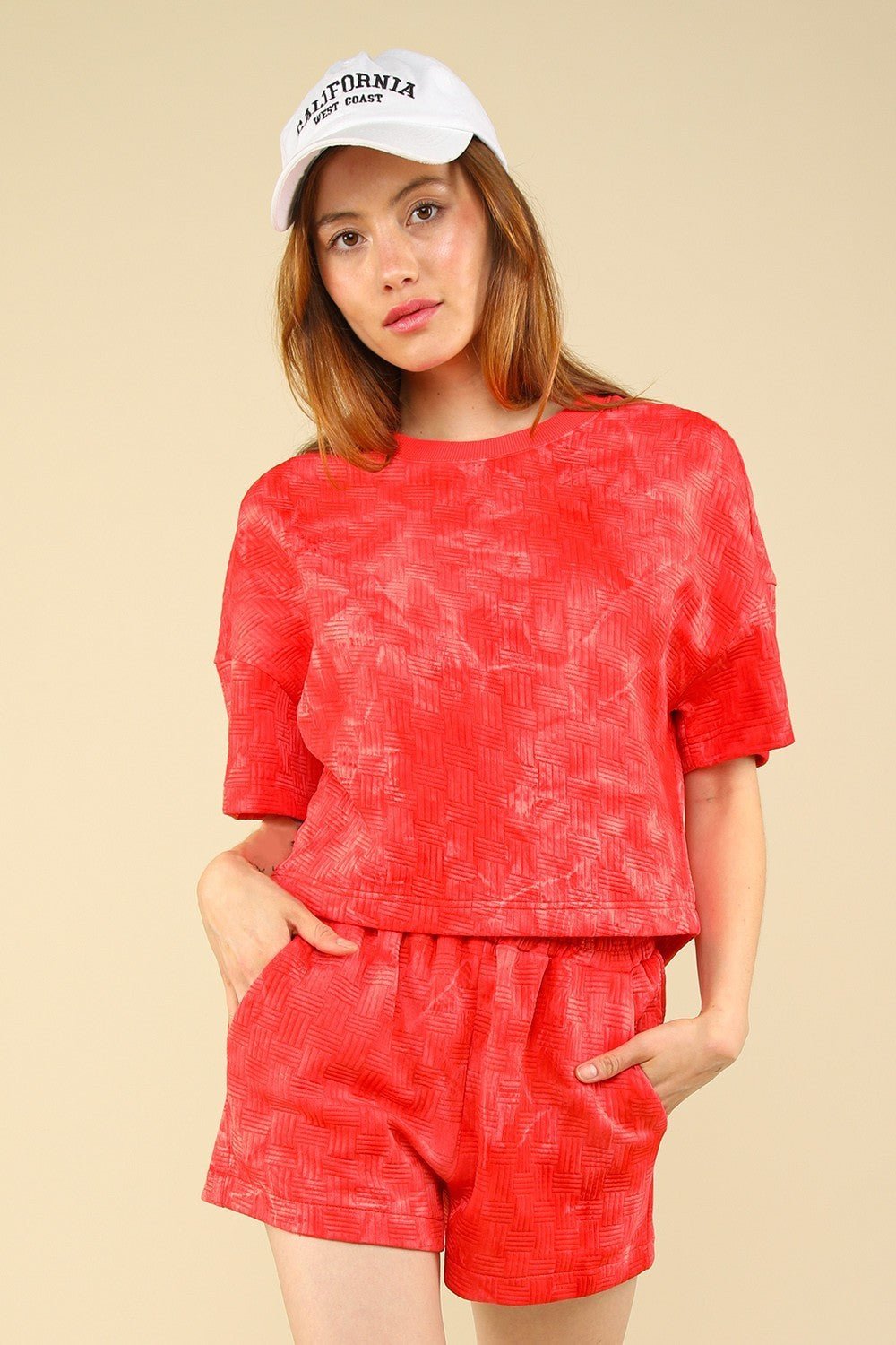 Very JQuilted Washed Crop Top and Shorts Set in Scarlet