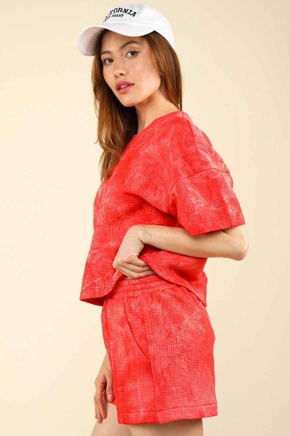 Very JQuilted Washed Crop Top and Shorts Set in Scarlet