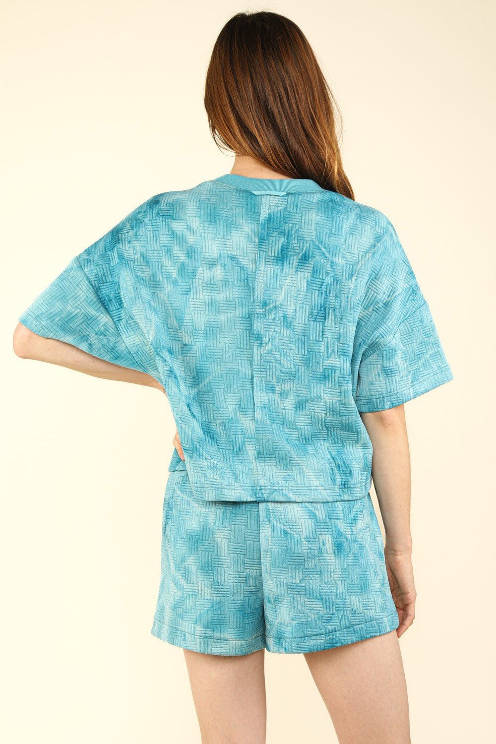 Very JQuilted Washed Crop Top and Shorts Set in Teal