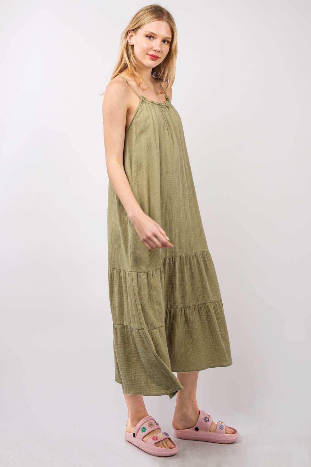 Very JRuffled A - Line Midi Cami Dress in Earth