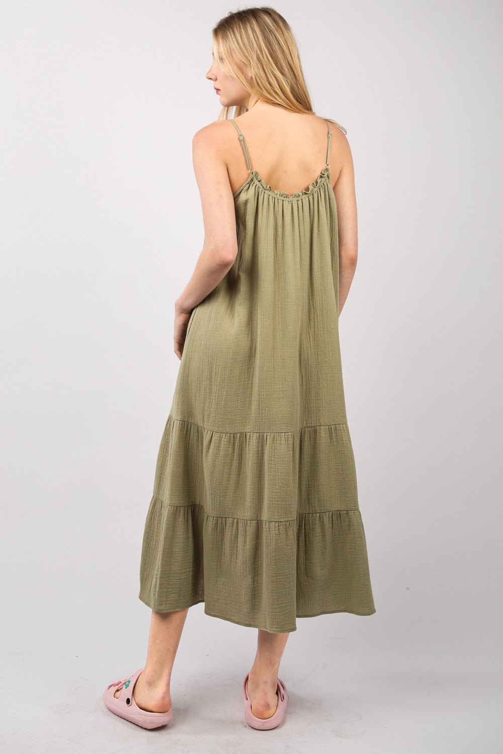 Very JRuffled A - Line Midi Cami Dress in Earth