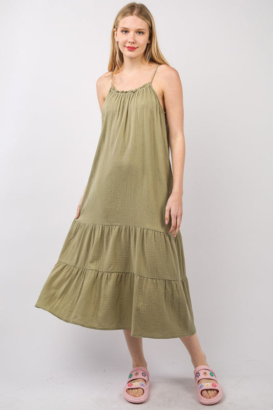 Very JRuffled A - Line Midi Cami Dress in Earth