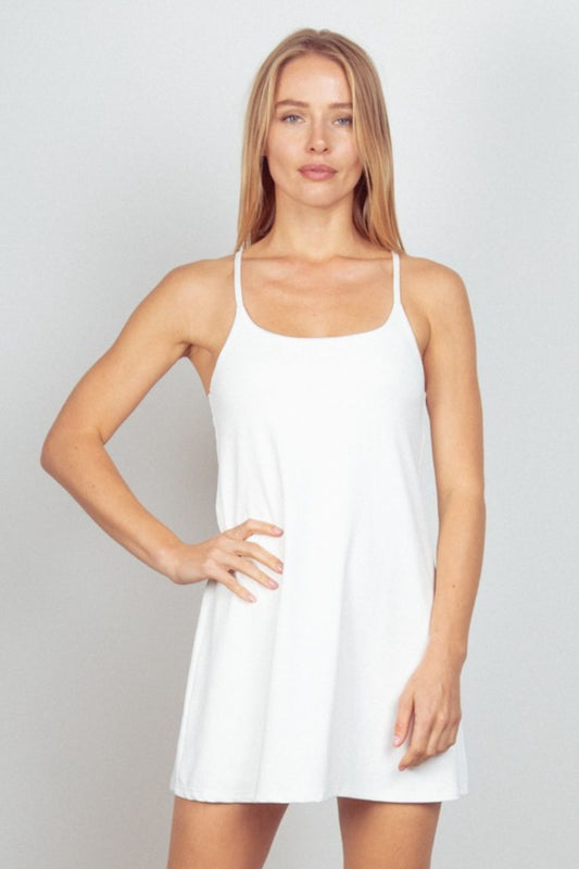 Very JSleeveless Active Tennis Dress with Unitard Liner in White