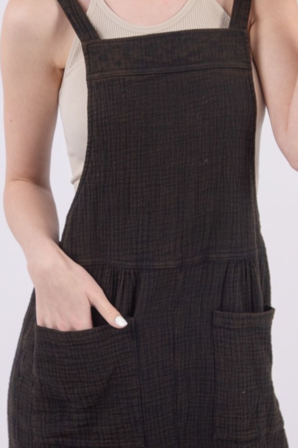 Very JSleeveless Double Gauze Shortalls with Pockets in Black