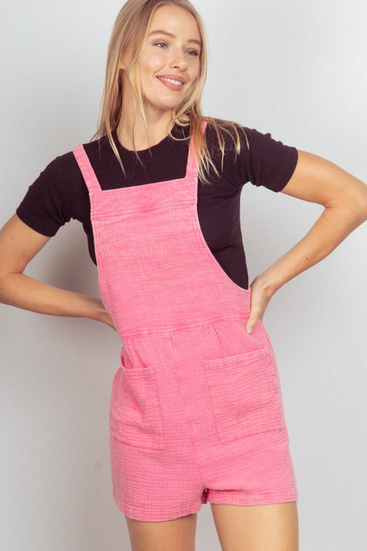 Very JSleeveless Double Gauze Shortalls with Pockets in Pink