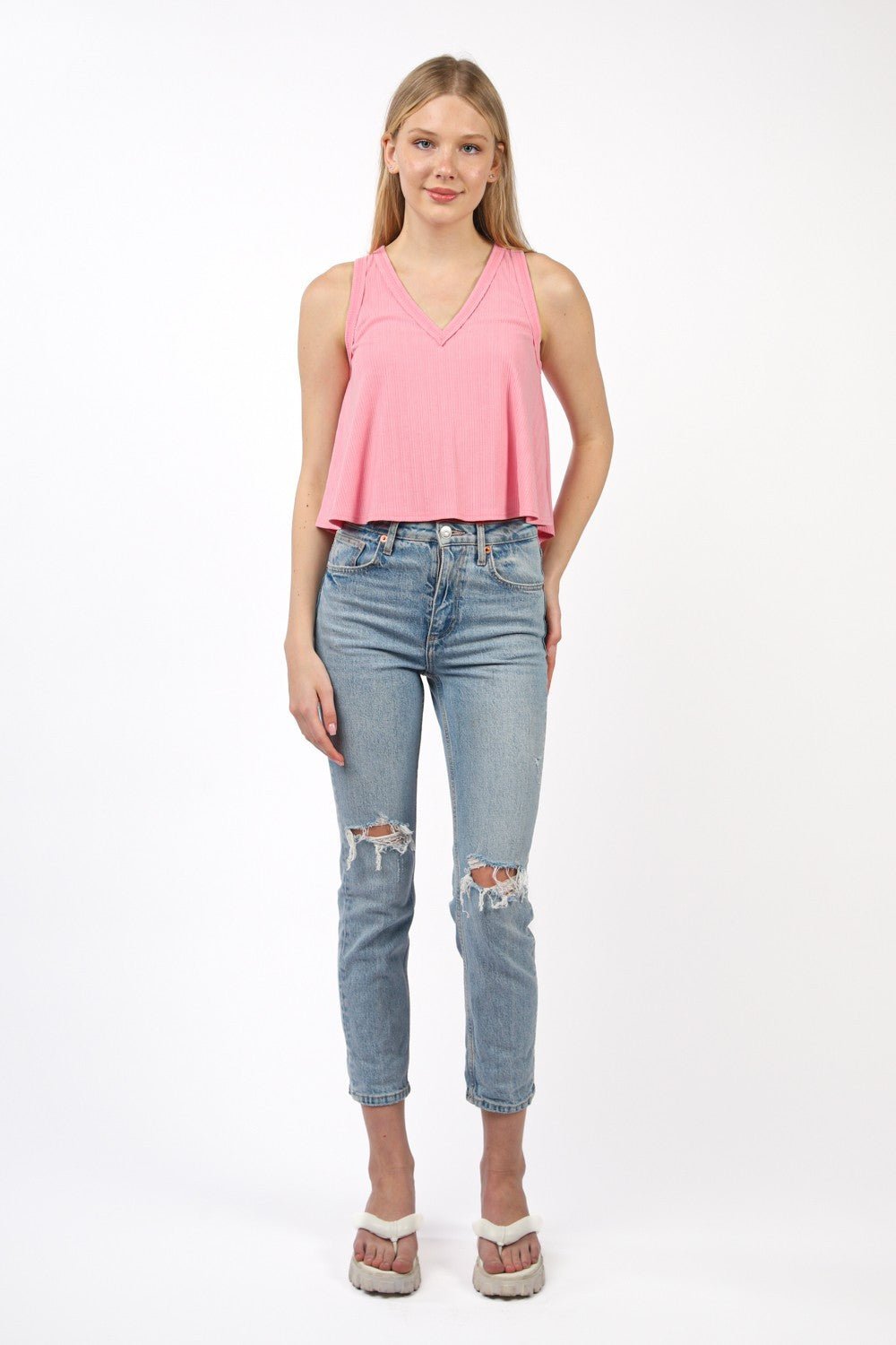 Very JV - Neck Swing Cropped Tank in Pink