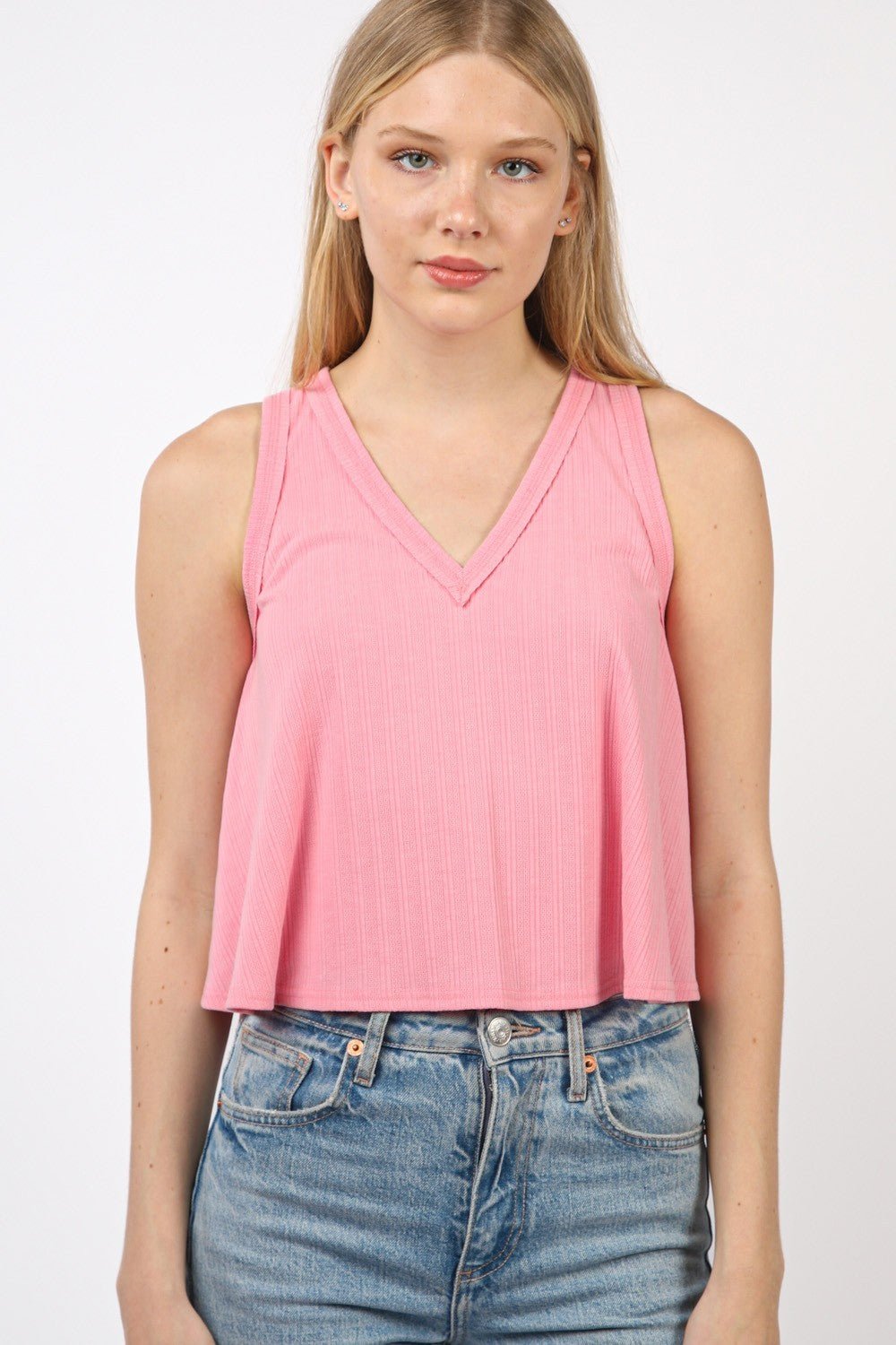 Very JV - Neck Swing Cropped Tank in Pink