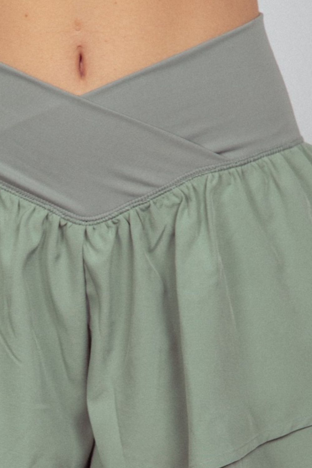 Very JV - Shaped High Waist Layered Active Shorts in Sage