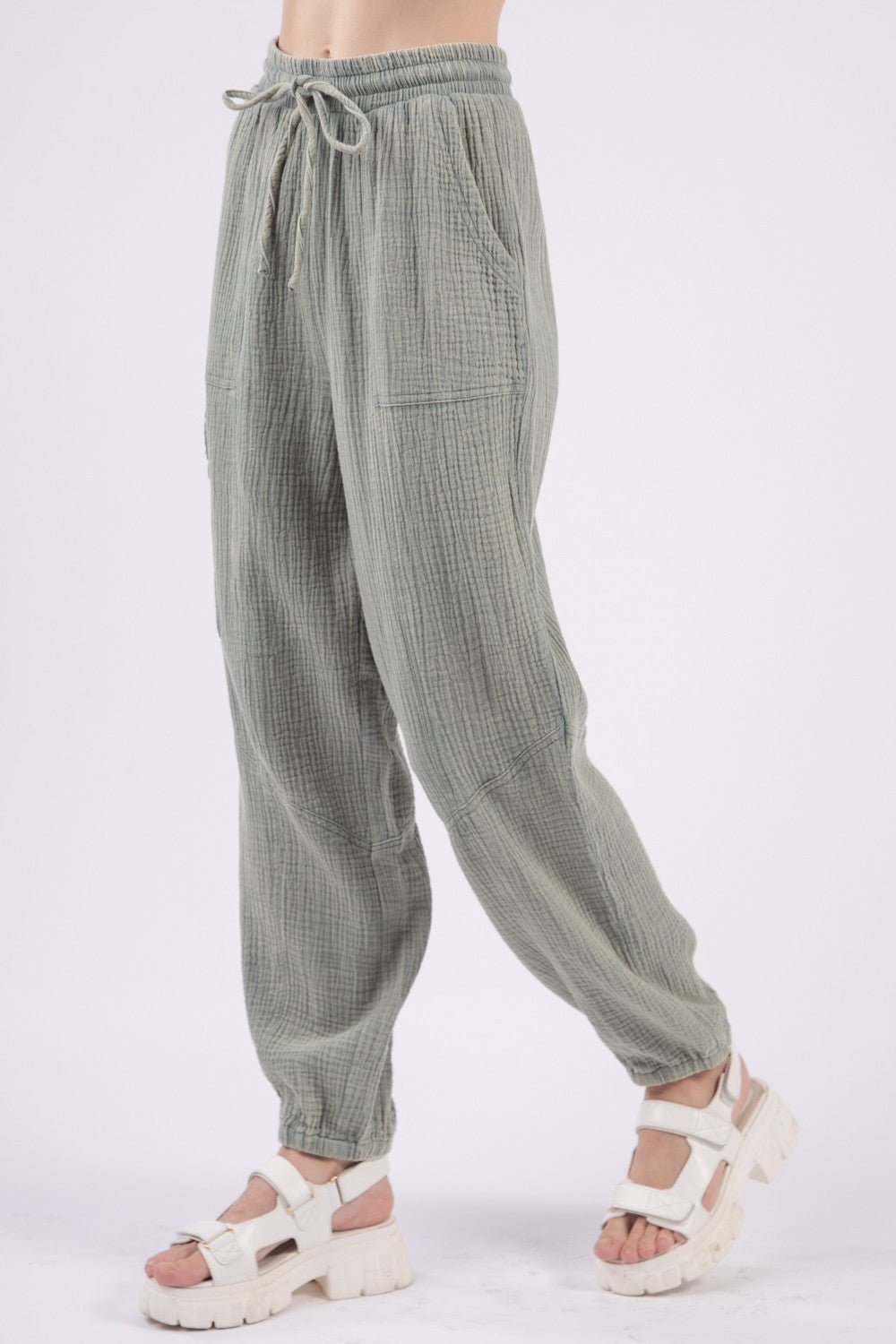 Very JWashed Cotton Gauze Cargo Joggers in Sage