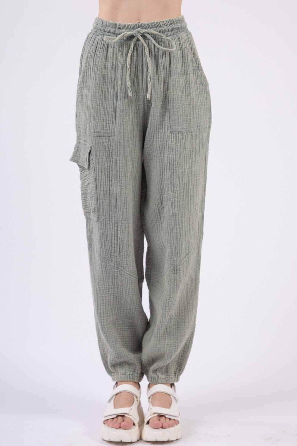 Very JWashed Cotton Gauze Cargo Joggers in Sage