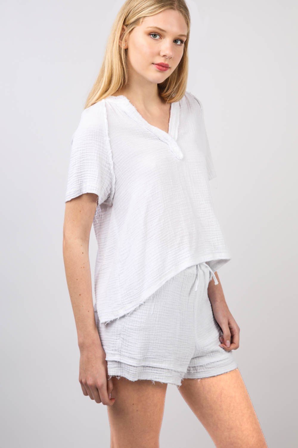 Very JWashed Cotton Gauze Top and Shorts Set in White