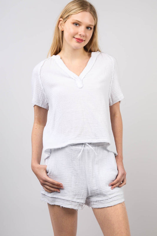 Very JWashed Cotton Gauze Top and Shorts Set in White