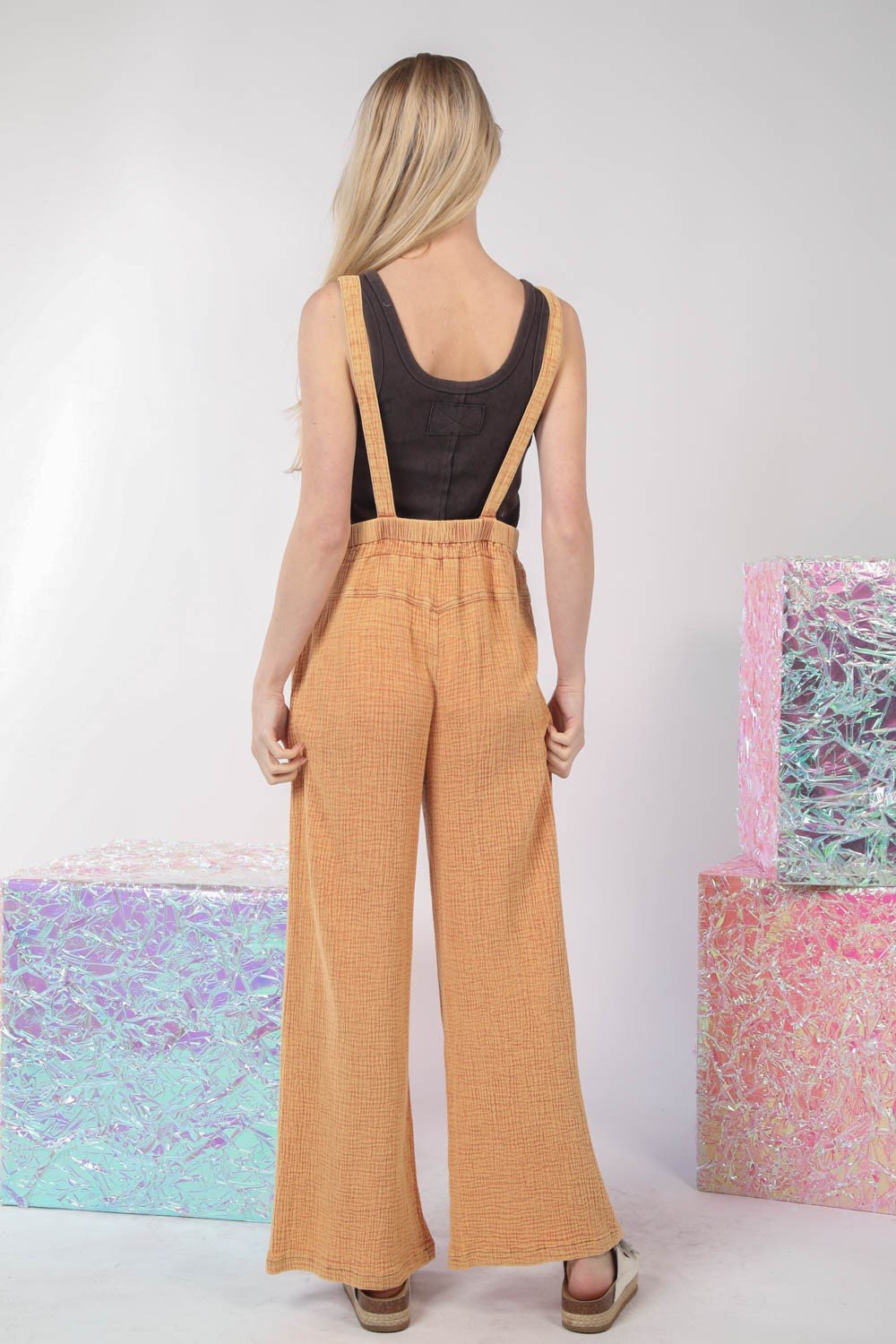 Very JWashed Cotton Wide Leg Overalls in Orange