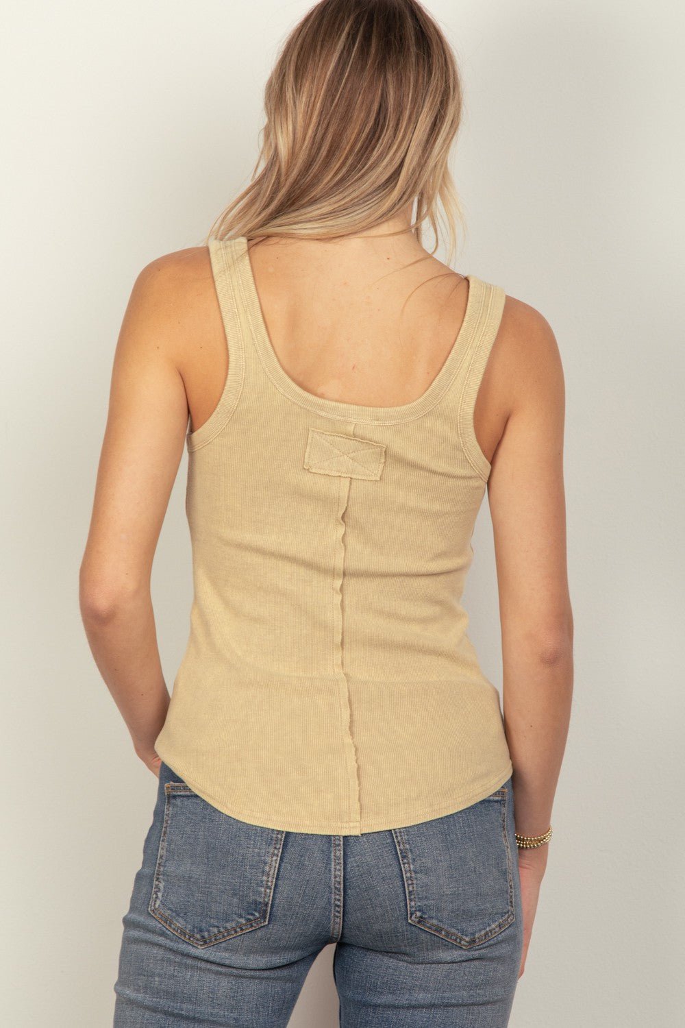 Very JWashed Rib Knit Tank with Placket Detail in Beige