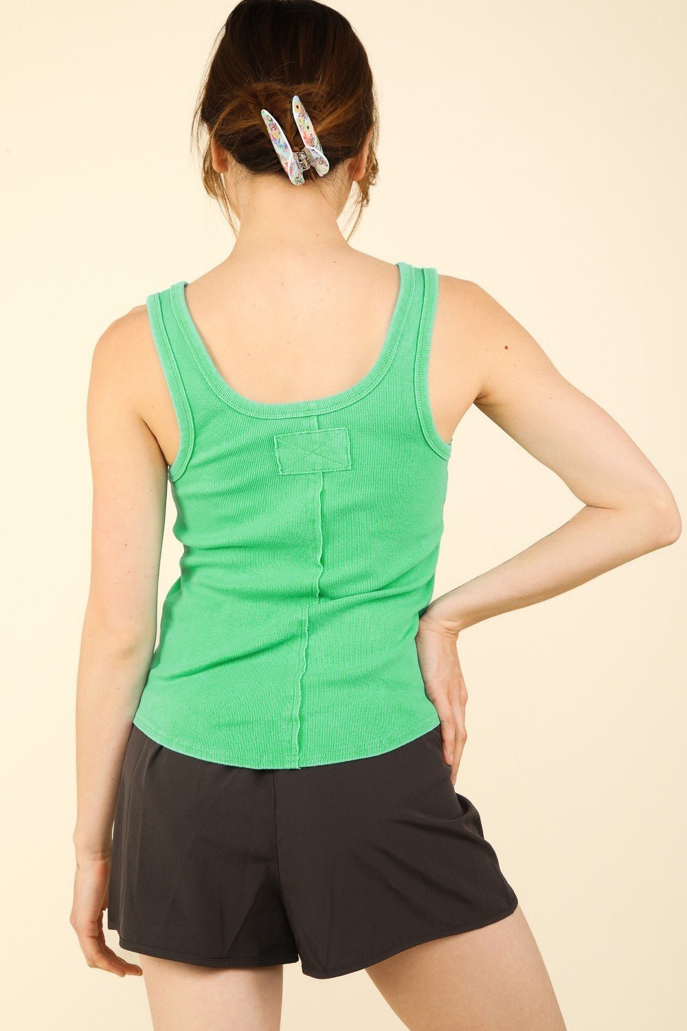 Very JWashed Rib Knit Tank with Placket Detail in Green