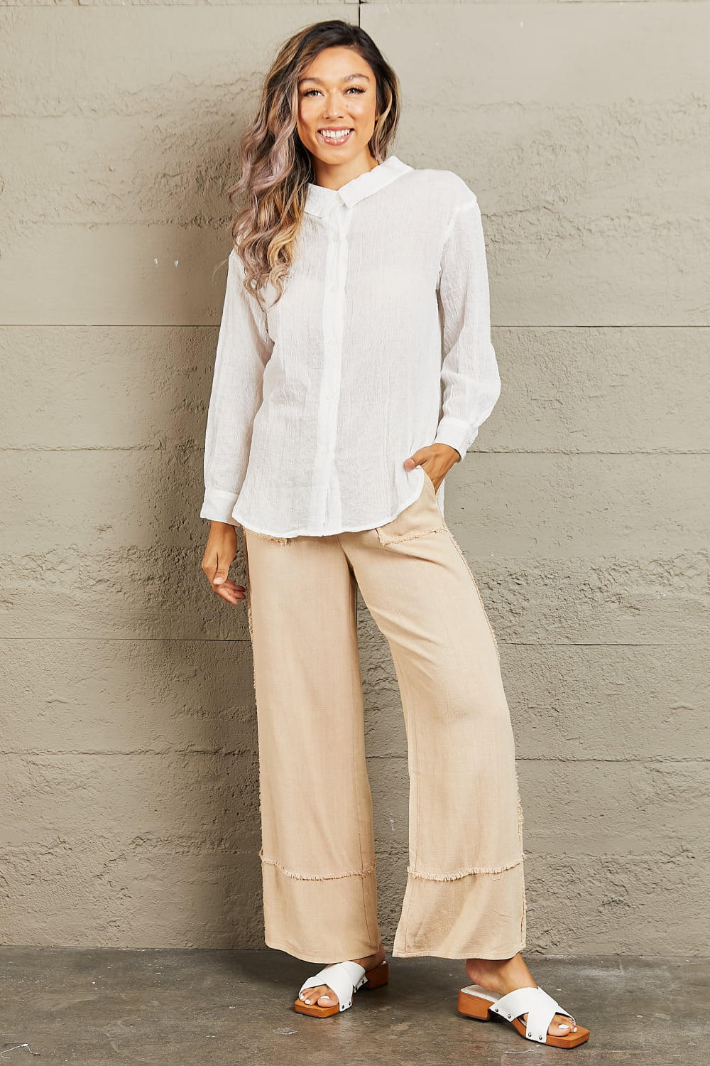 VEUX ETRE - Long Sleeve Button Down Top in White