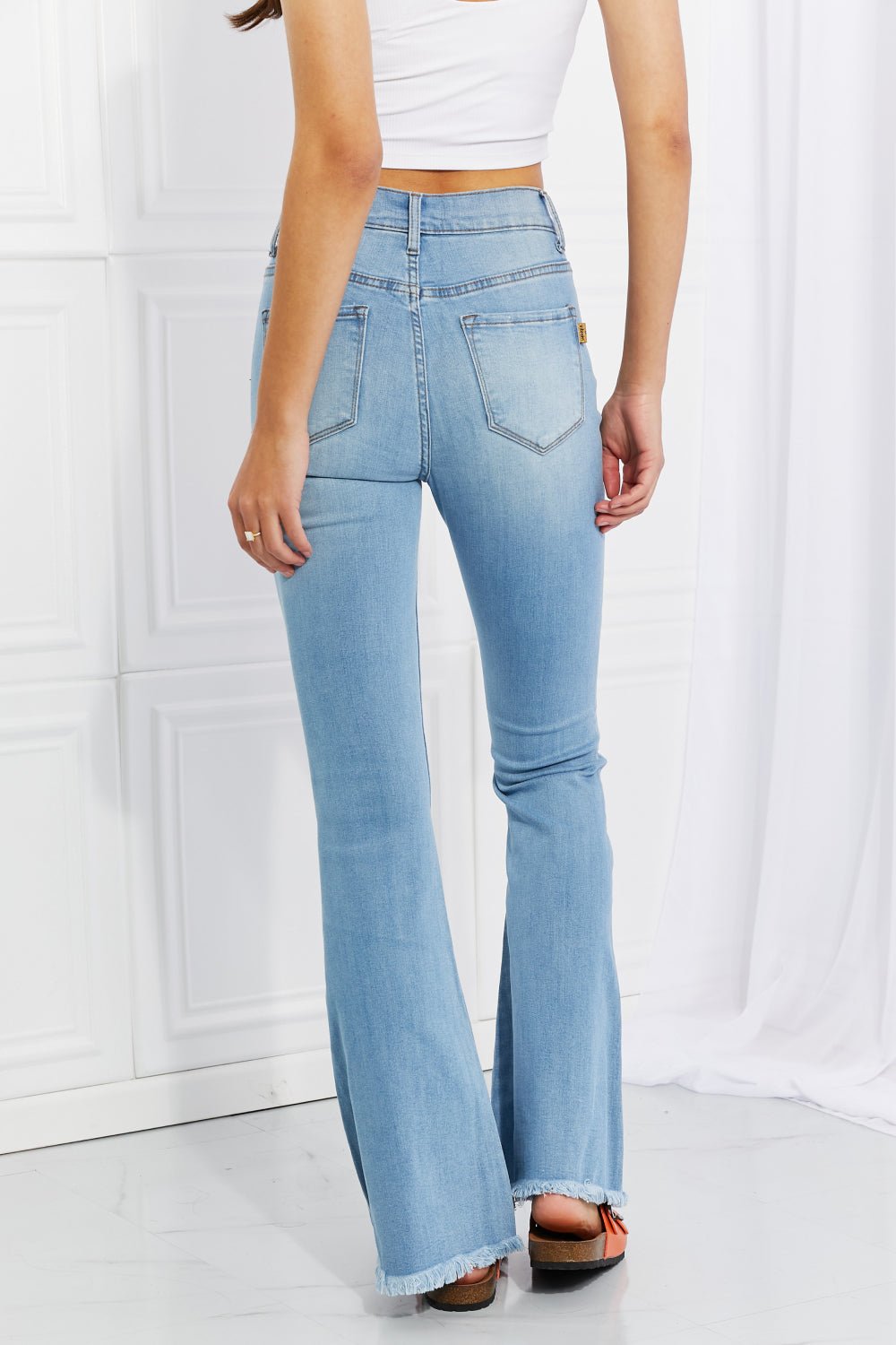 VibrantLight Wash Button Fly Flare Jeans