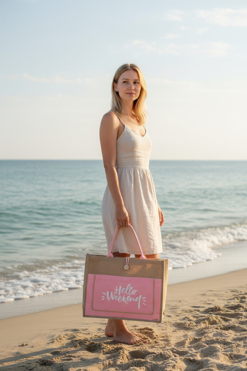 Bonjour week-end sac fourre-tout en toile de jute