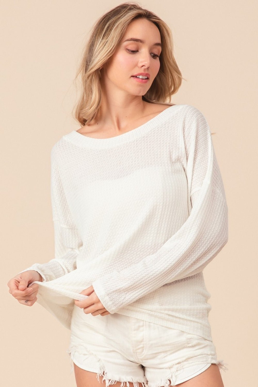 Waffle Knit Backless Drawstring Top in Off WhiteTopBiBi