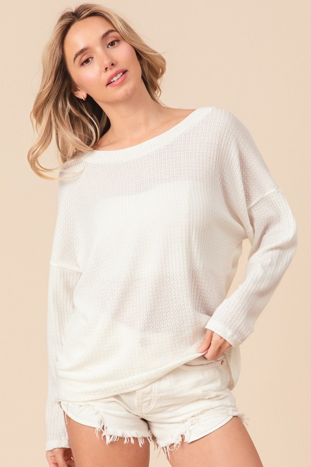 Waffle Knit Backless Drawstring Top in Off WhiteTopBiBi