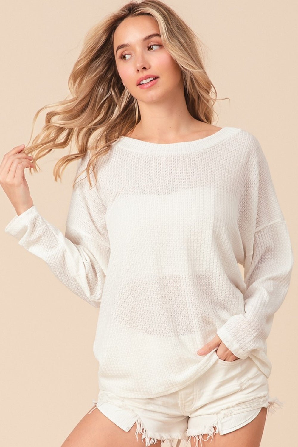 Waffle Knit Backless Drawstring Top in Off WhiteTopBiBi