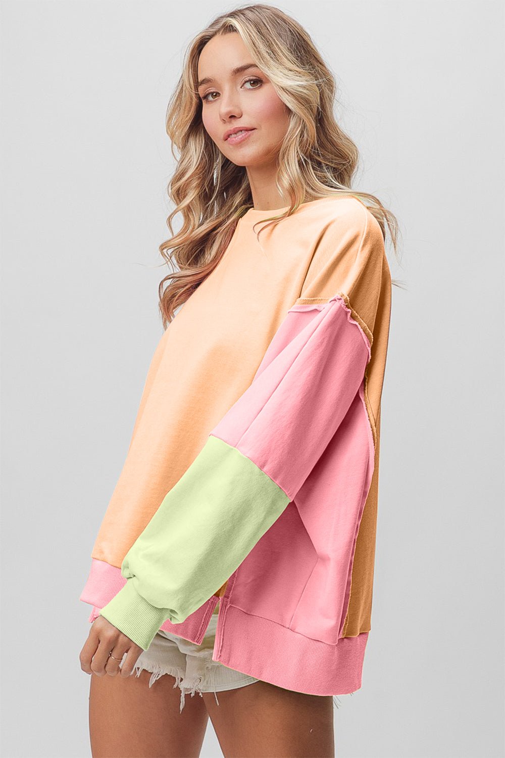 Washed Color Block Sweatshirt in ApricotSweatshirtBiBi