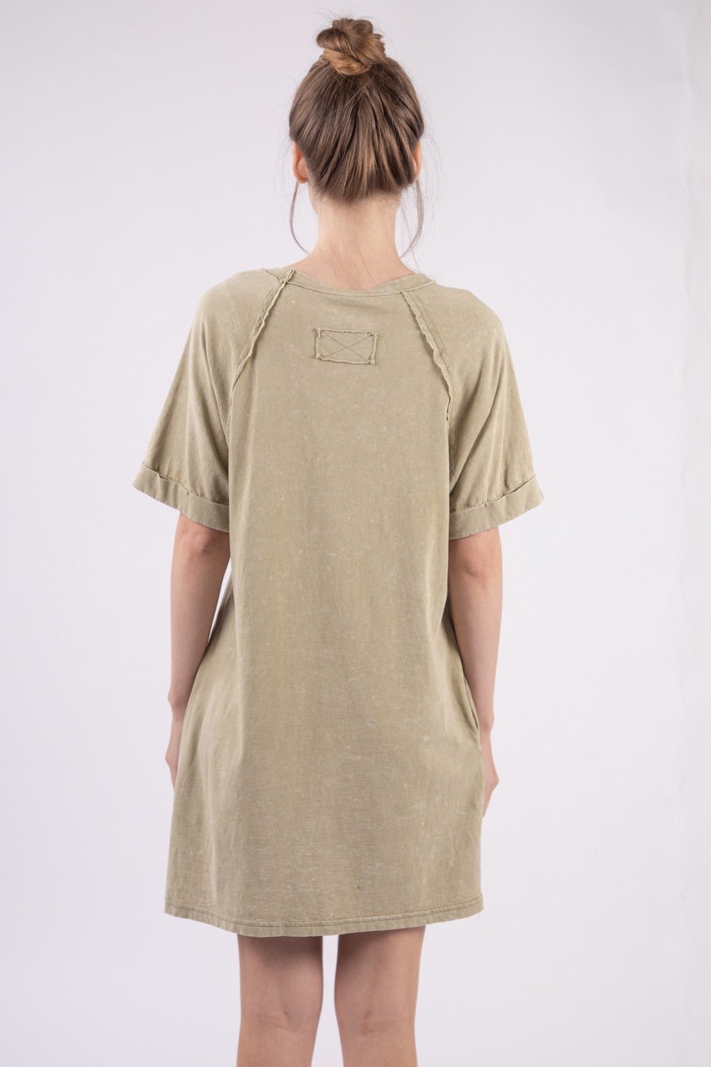 Washed Cotton Crew Neck Mini Tee Dress in SageMini DressVery J