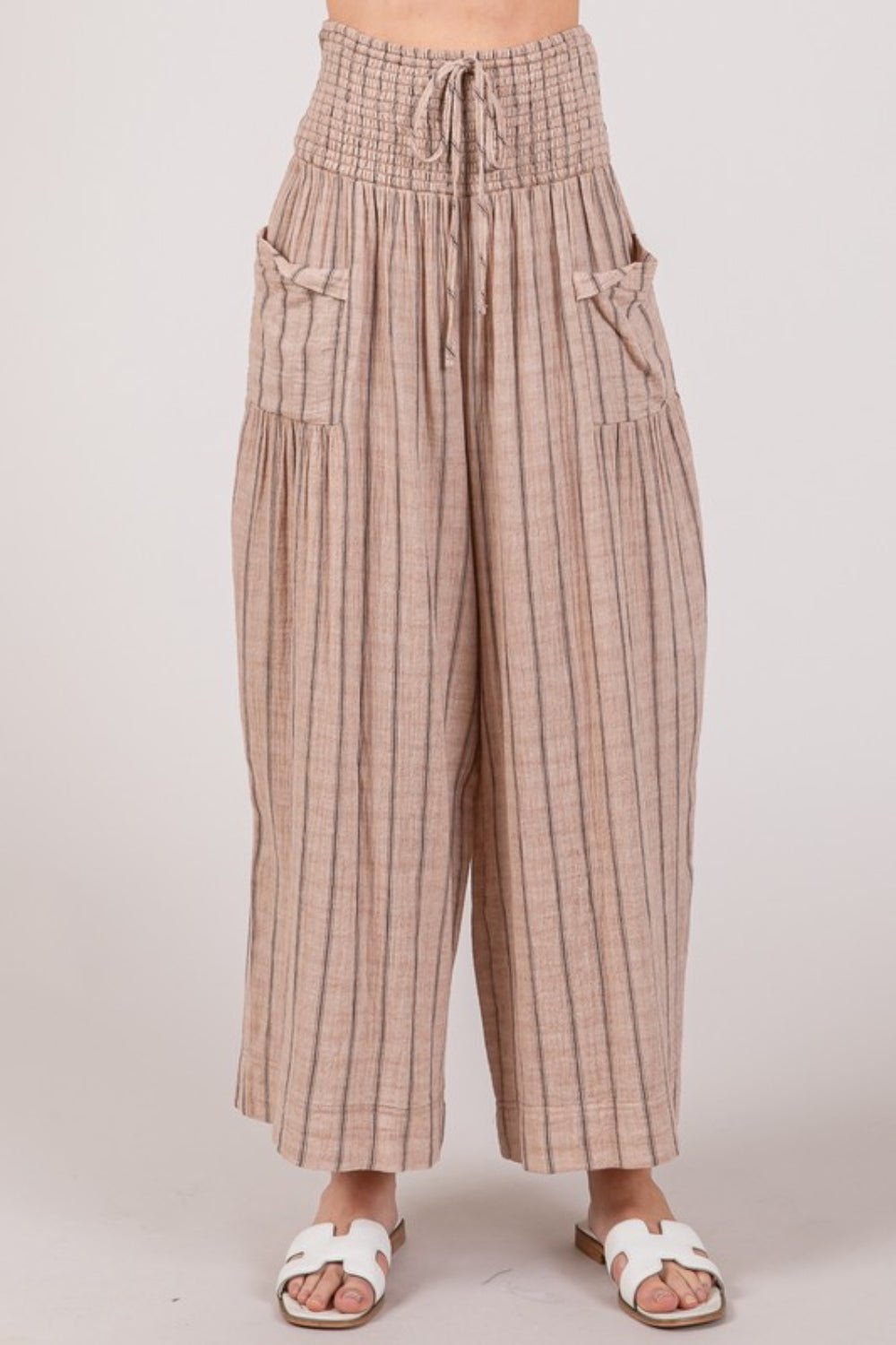 Washed Cotton Gauze Striped Pants in MochaPantsSAGE+FIG