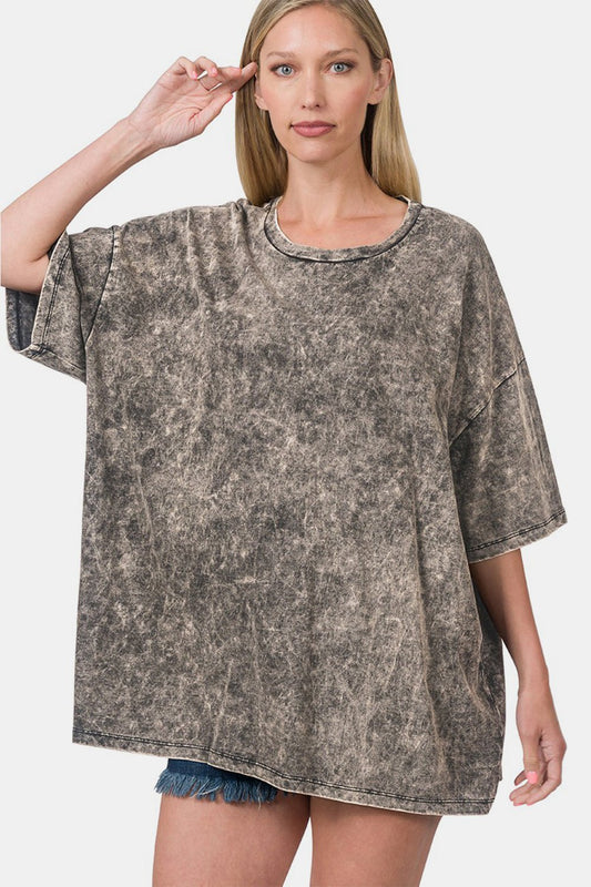 Washed Cotton Oversized T-Shirt in Ash BlackT-ShirtZenana