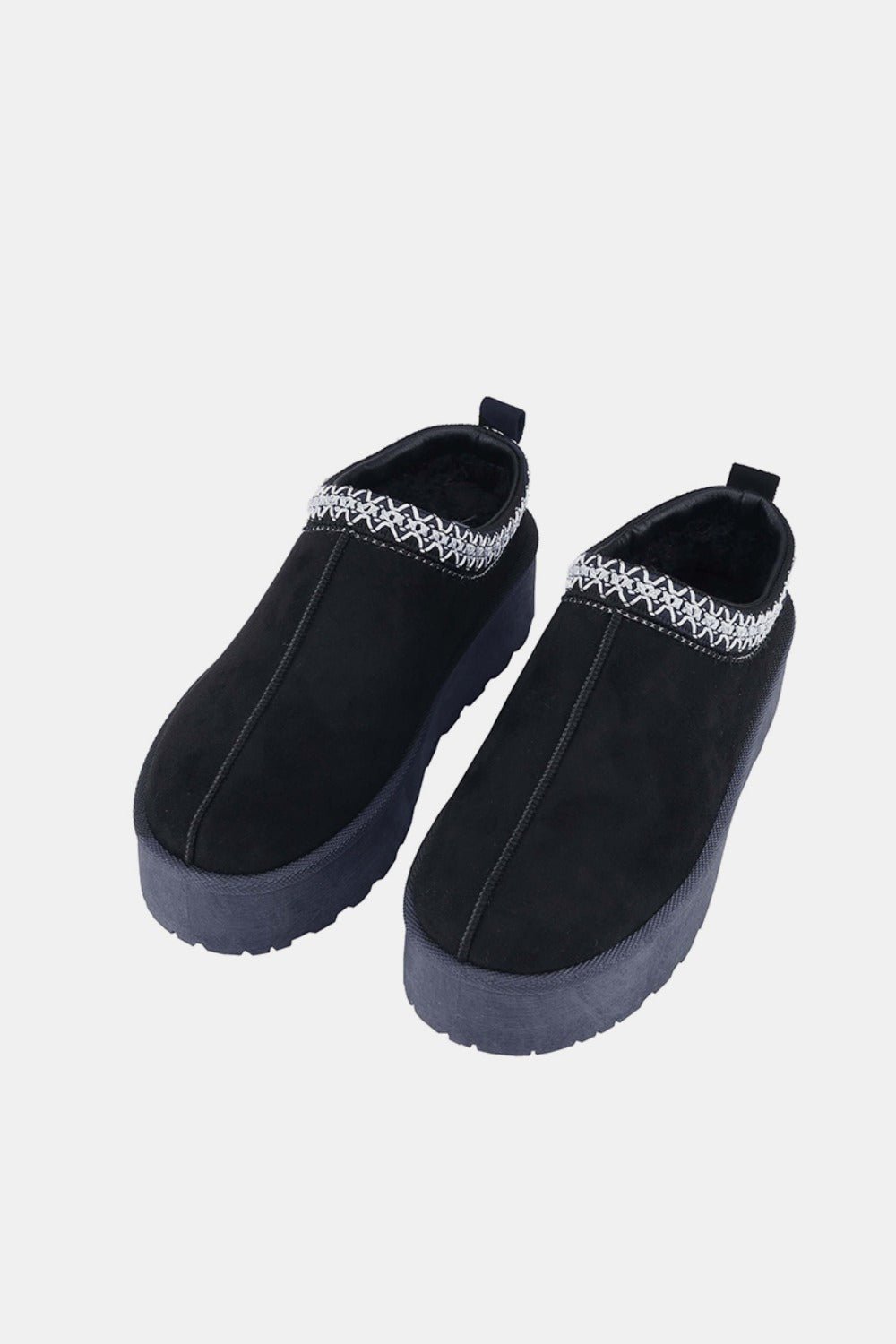 Weeboo - Black Embroidered Trim Platform Slippers