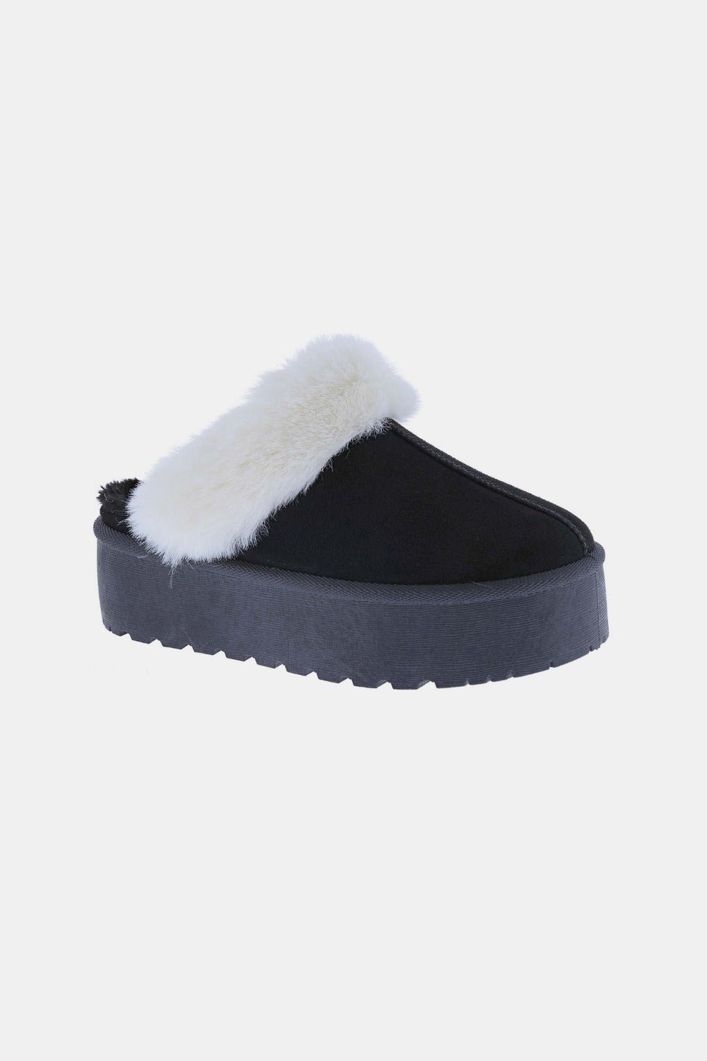 Weeboo - Black Platform Faux Fur Trim Slippers