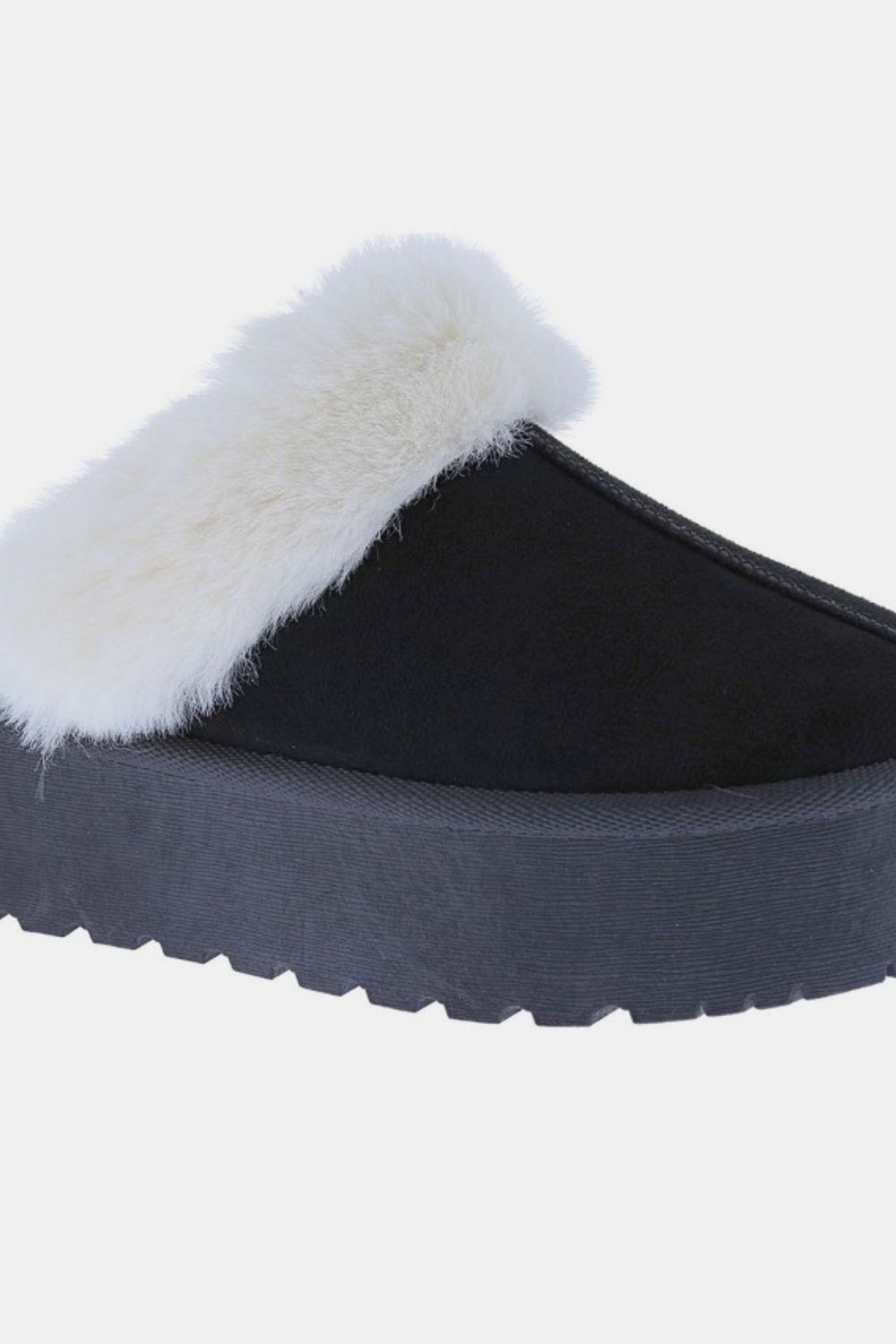 Weeboo - Black Platform Faux Fur Trim Slippers