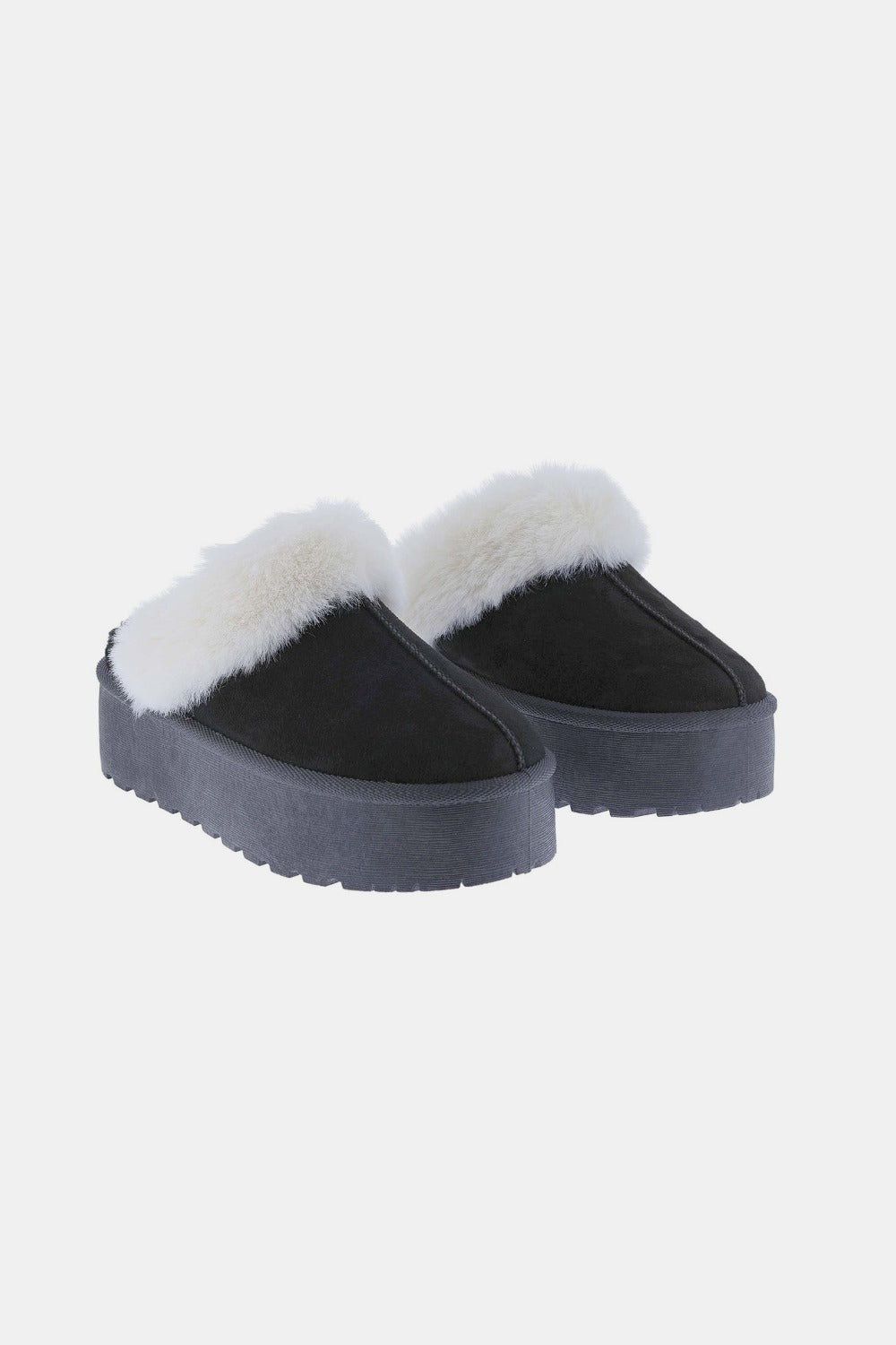 Weeboo - Black Platform Faux Fur Trim Slippers