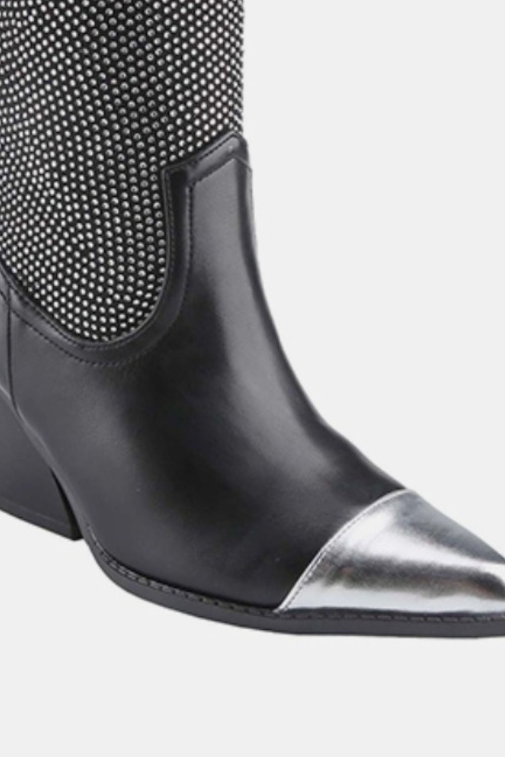 Weeboo - Black Rhinestone Silver Toe Cowgirl Boots