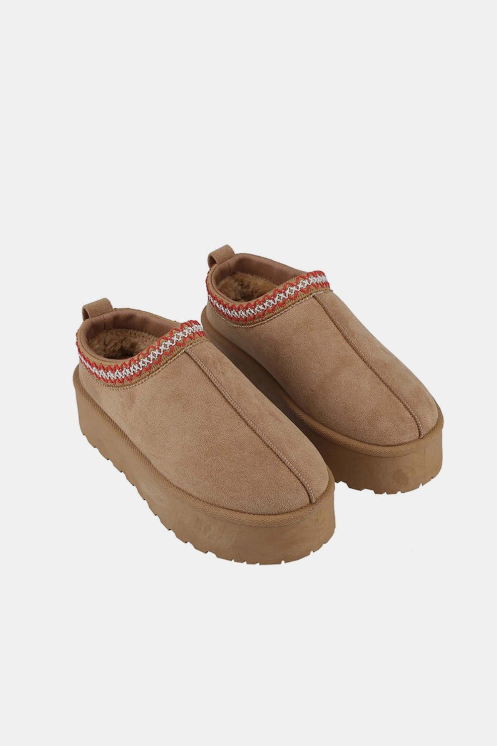 Weeboo - Embroidered Trim Platform Slippers in Tan