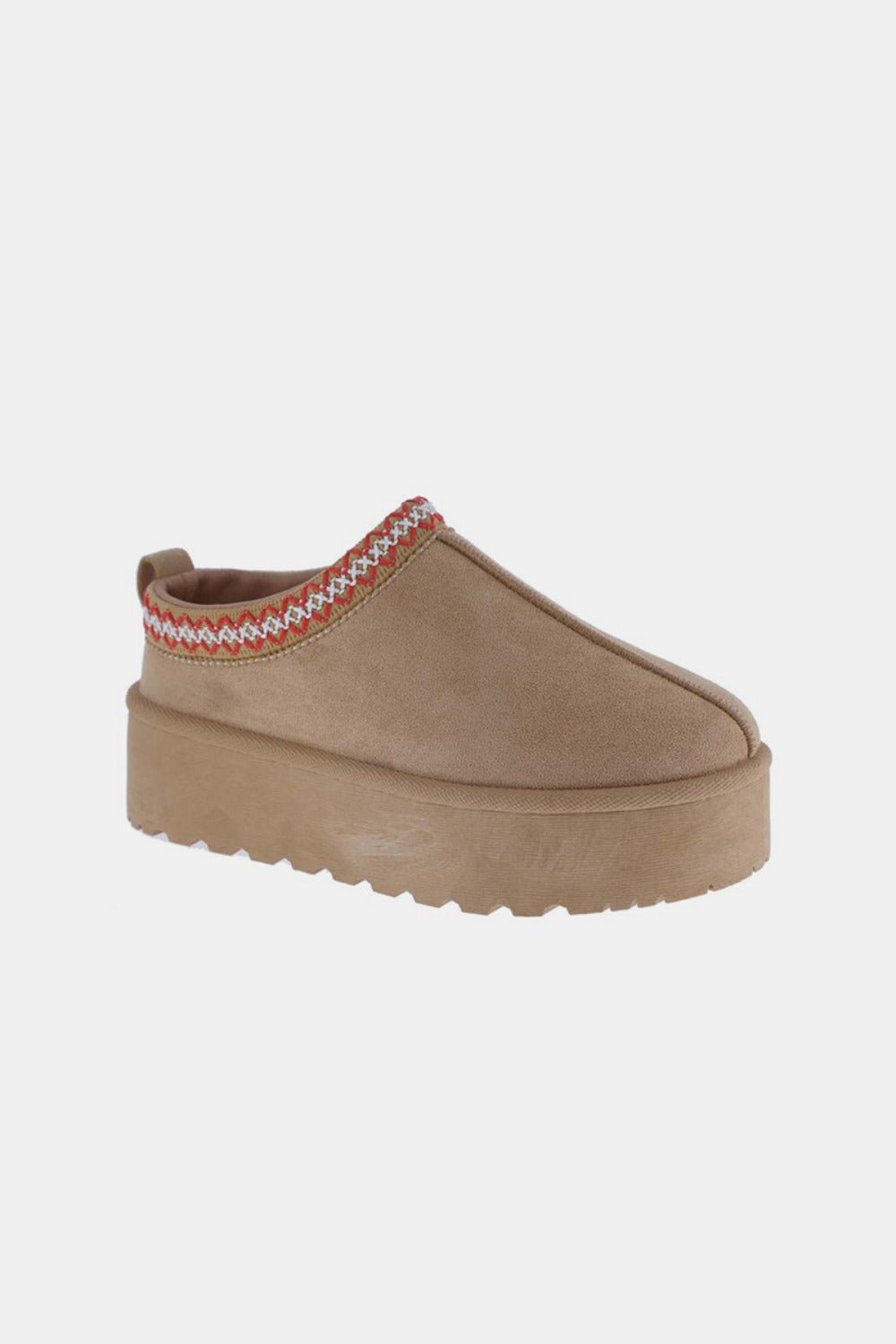 Weeboo - Embroidered Trim Platform Slippers in Tan