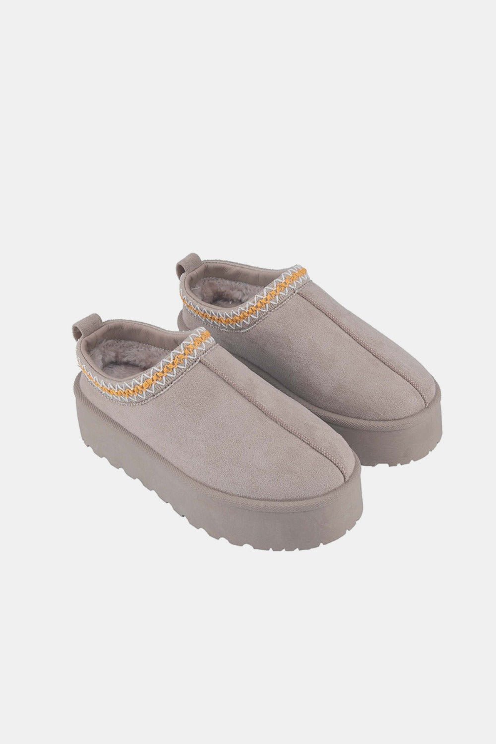 Weeboo - Embroidered Trim Platform Slippers in Taupe