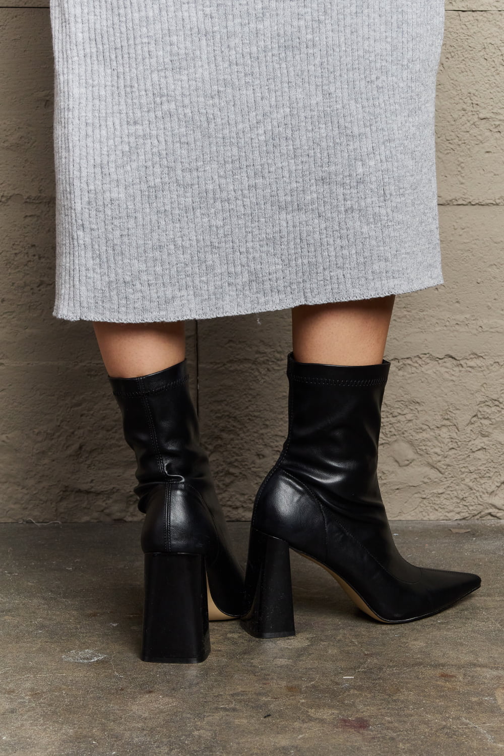 Weeboo - Vegan Leather Block Heel Sock Boots in Black