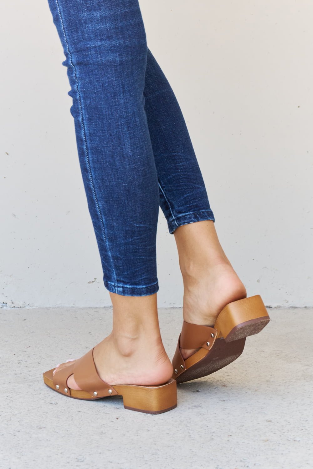 Weeboo - Vegan Leather Criss Cross Wooden Clog Mule in Brown