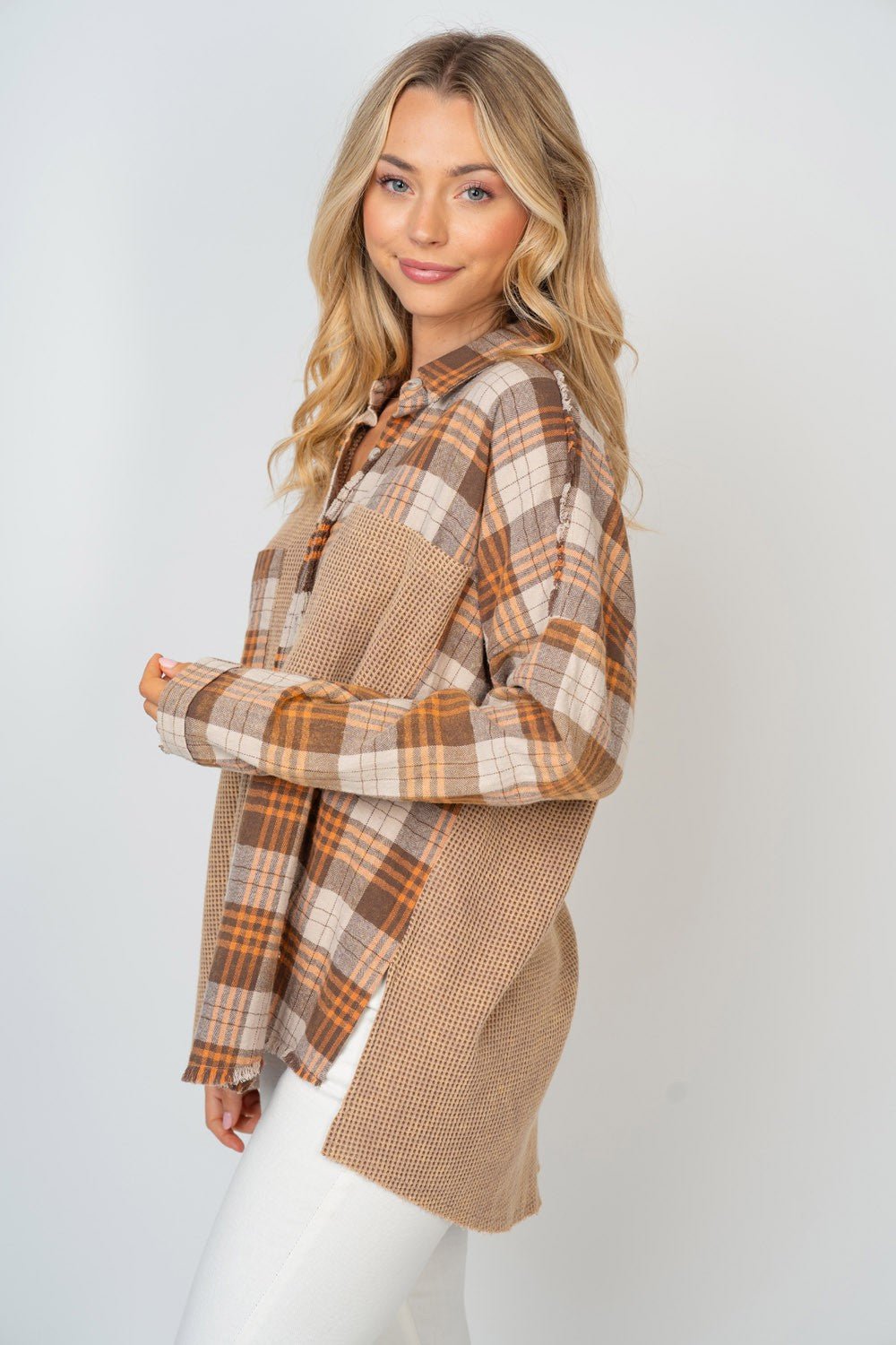 White Birch - Brown Contrast Plaid Button Down Shirt