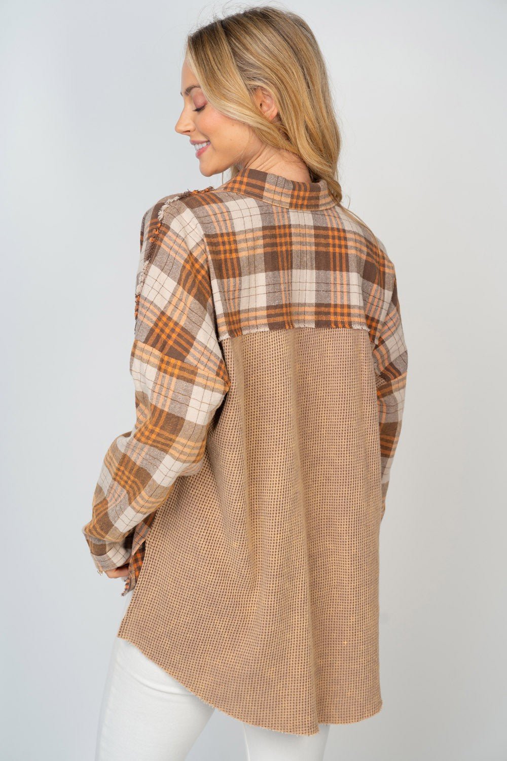 White Birch - Brown Contrast Plaid Button Down Shirt