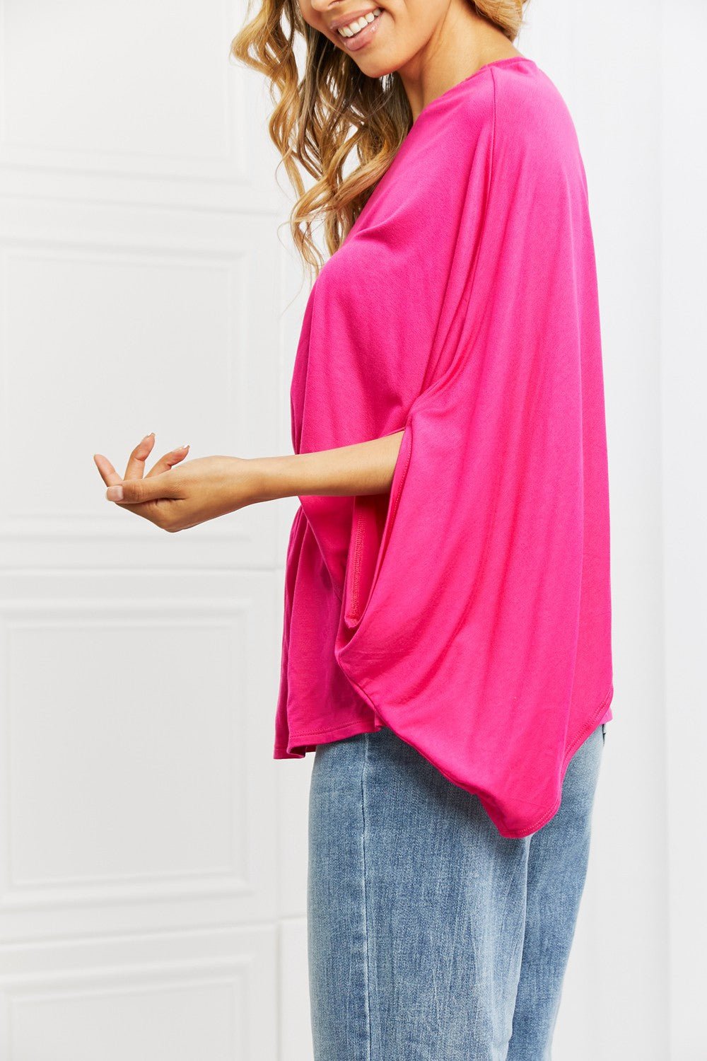 White BirchOne Shoulder Top in Hot Pink