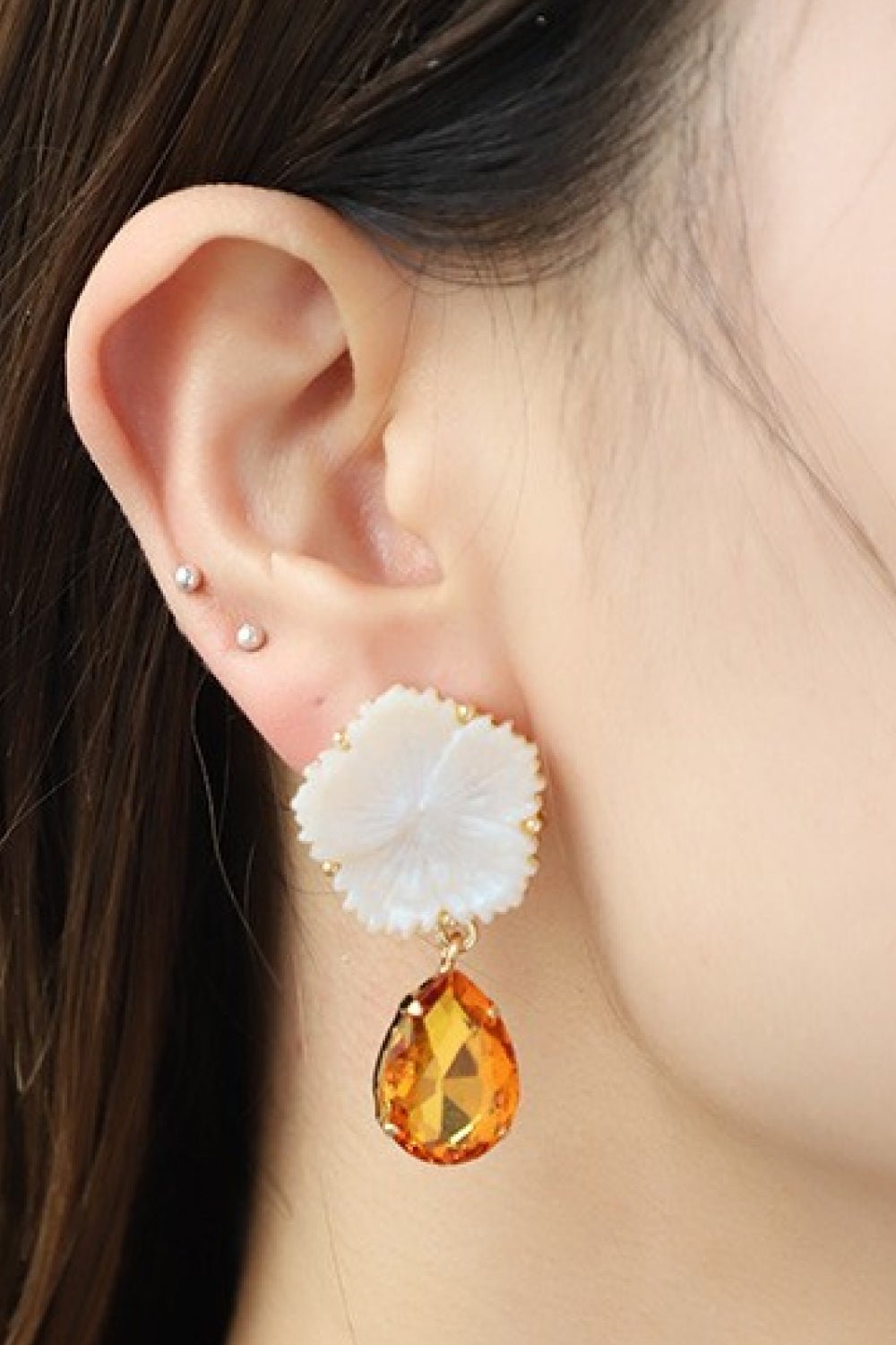 White Flower & Teardrop Stone EarringsEarringsTrendsi